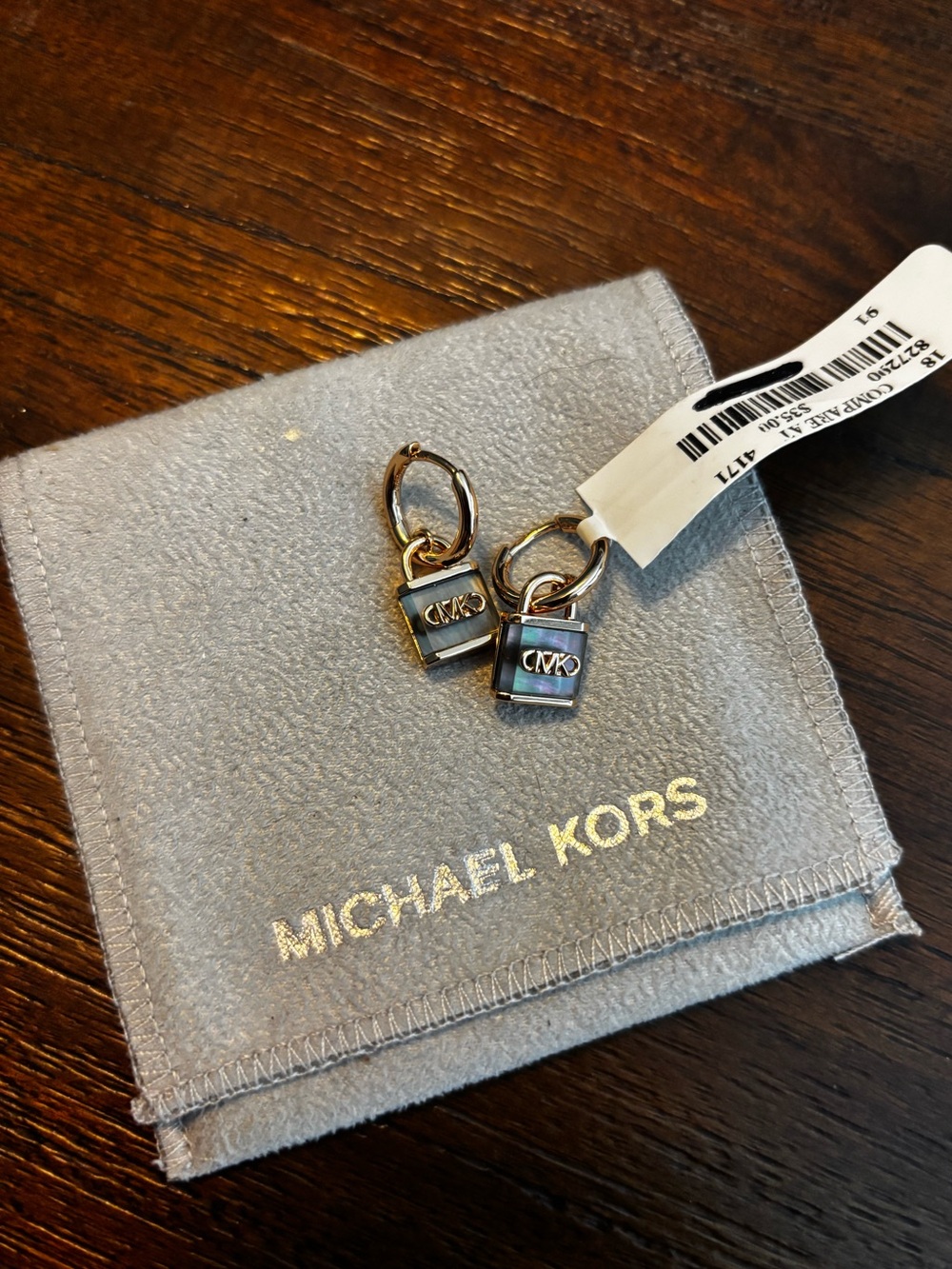 Michael Kors Gold-Tone Padlock Charm Hoop Earrings